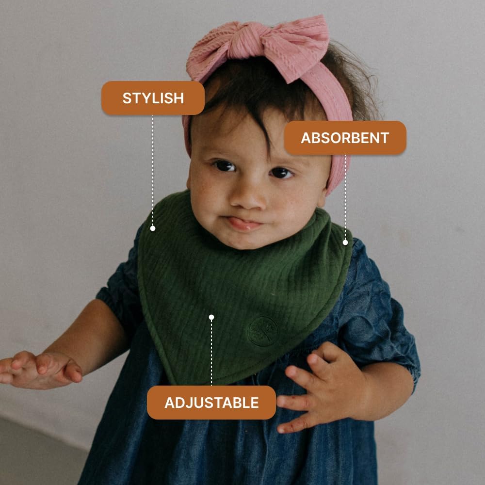 Parker Baby Muslin Bandana Drool Bibs | 100% Soft Muslin Cotton, Absorbent & Adjustable | Stylish