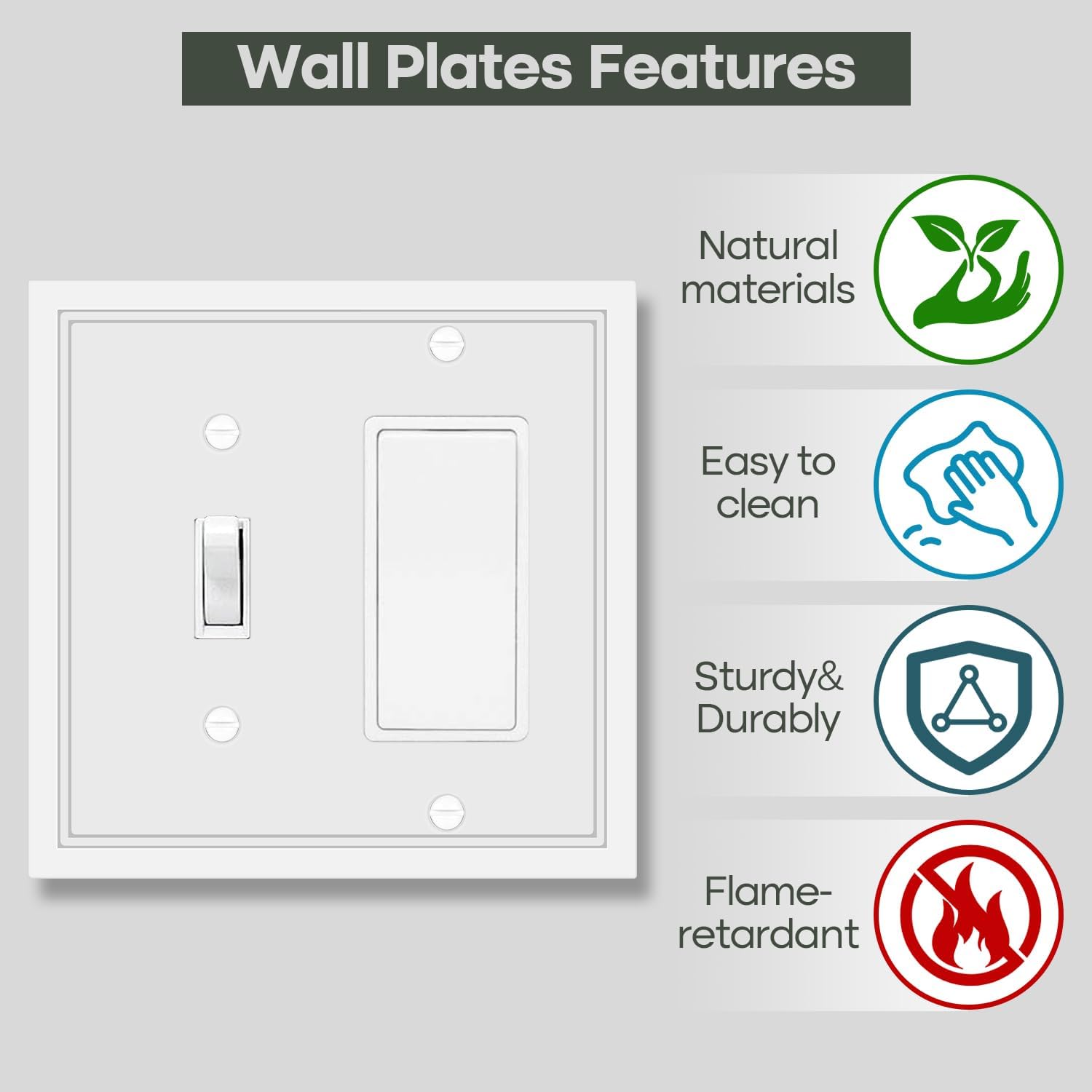 Toggle/Decorator Combo Light Switch Cover Plate White Classic Decorative Switch Plates Cover 2 Gang