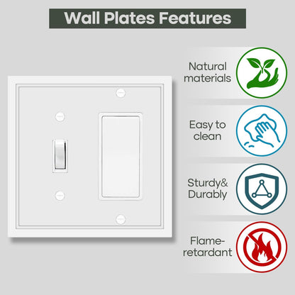 Toggle/Decorator Combo Light Switch Cover Plate White Classic Decorative Switch Plates Cover 2 Gang