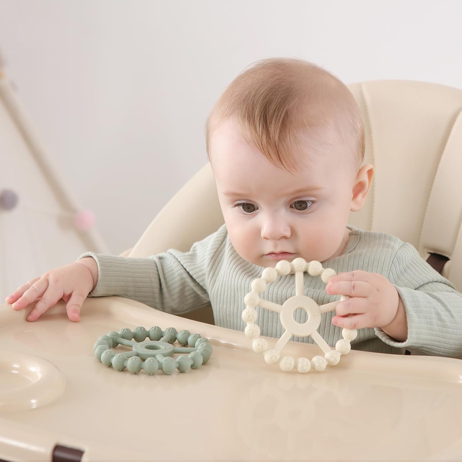3 Pack Ring Teether Baby Infant Toys, Baby Essentials, Silicone Teething Ring Toys for Babies 0-6