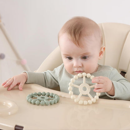 3 Pack Ring Teether Baby Infant Toys, Baby Essentials, Silicone Teething Ring Toys for Babies 0-6