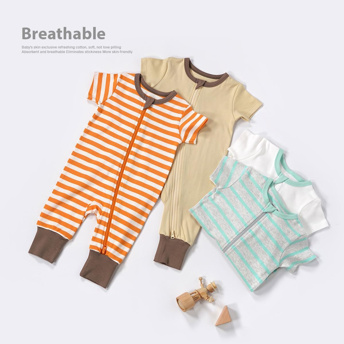 Teach Leanbh Toddler Baby Boys Girls 2-Pack Pajamas Cotton 2 Way Zipper Short Sleeve Footless