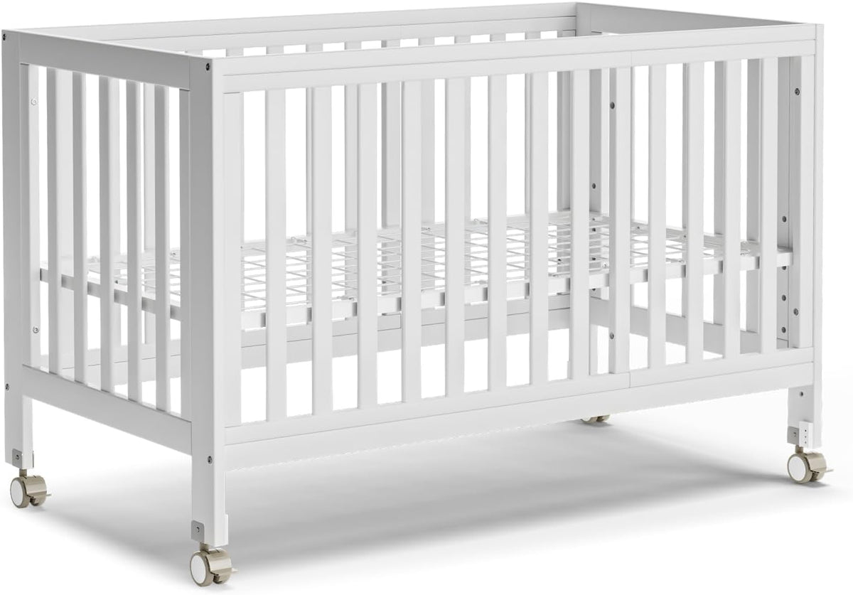 EvoNest Baby Crib, 11 in 1 Convertible Mini Crib with Wheels, 100% New Zealand Wood Growing Bed, 4