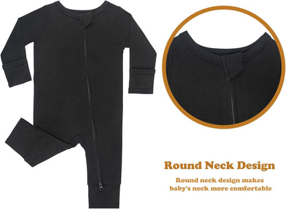GUISBY Long Sleeve Cotton Pajamas Footless Baby Bodysuits with Zipper and Mittens 3-Pack for Boys