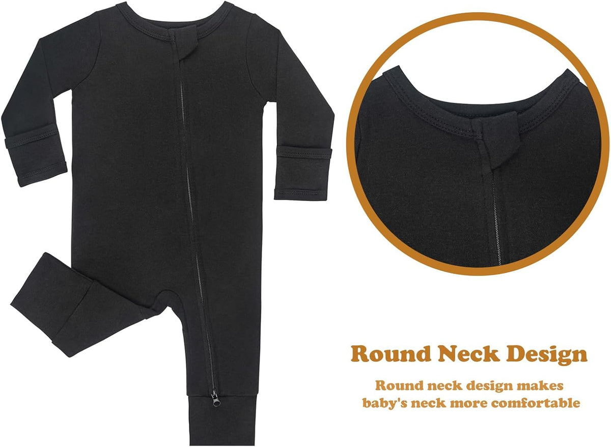 GUISBY Long Sleeve Cotton Pajamas Footless Baby Bodysuits with Zipper and Mittens 3-Pack for Boys