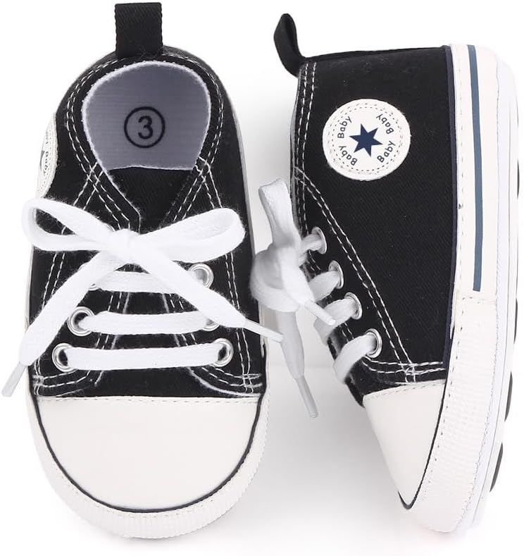 Unisex Baby Girls Boys Canvas High-top Shoes, Newborn Infant Anti-Slip Soft Sole Frist Walking