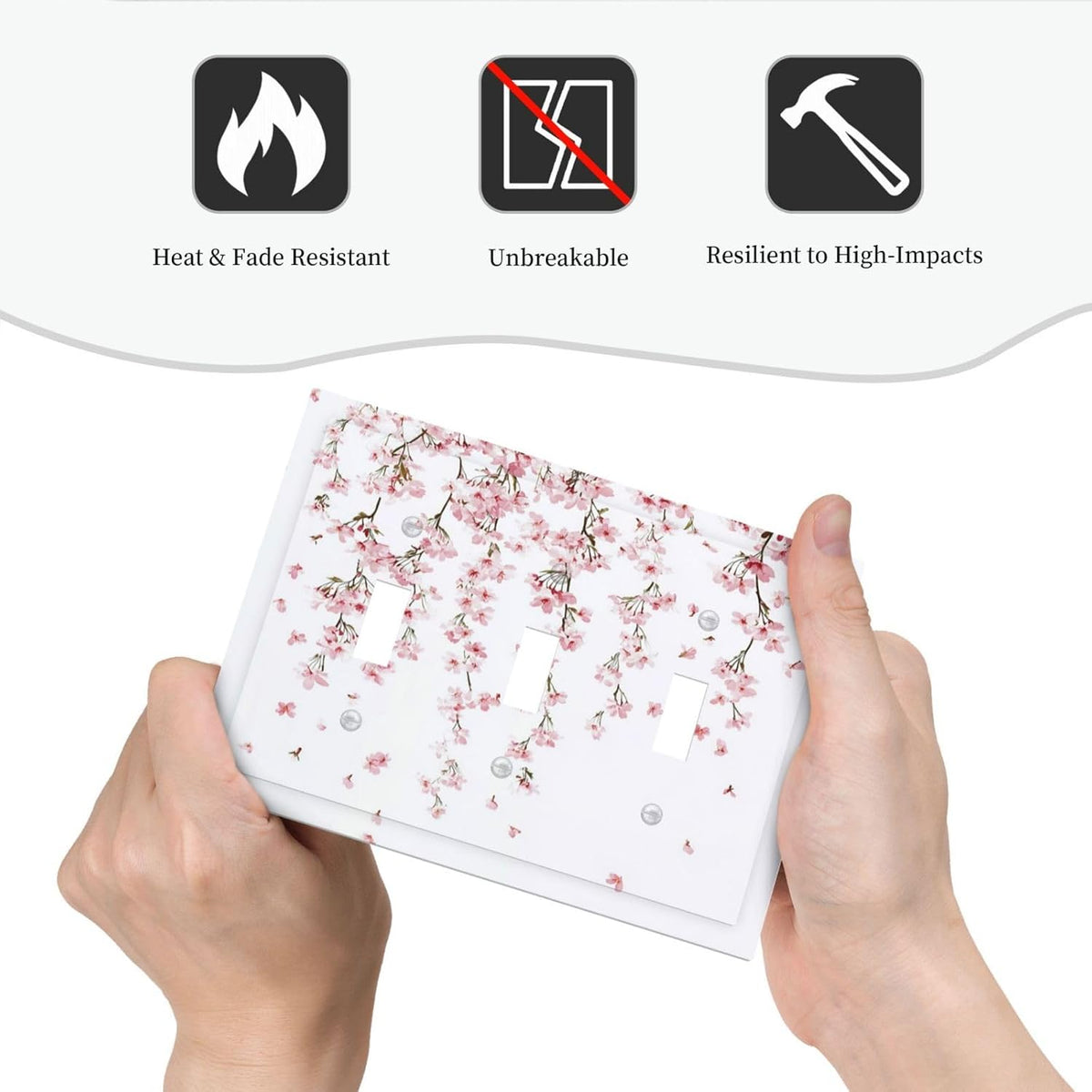 Decorative Switch Plates Sakura Plant Floral Pink Flowers 3 Gang Wall Plate Triple Toggle Light