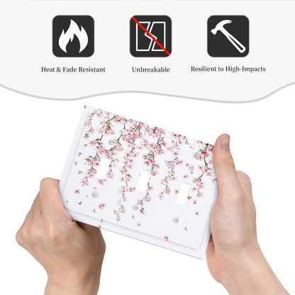 Decorative Switch Plates Sakura Plant Floral Pink Flowers 3 Gang Wall Plate Triple Toggle Light