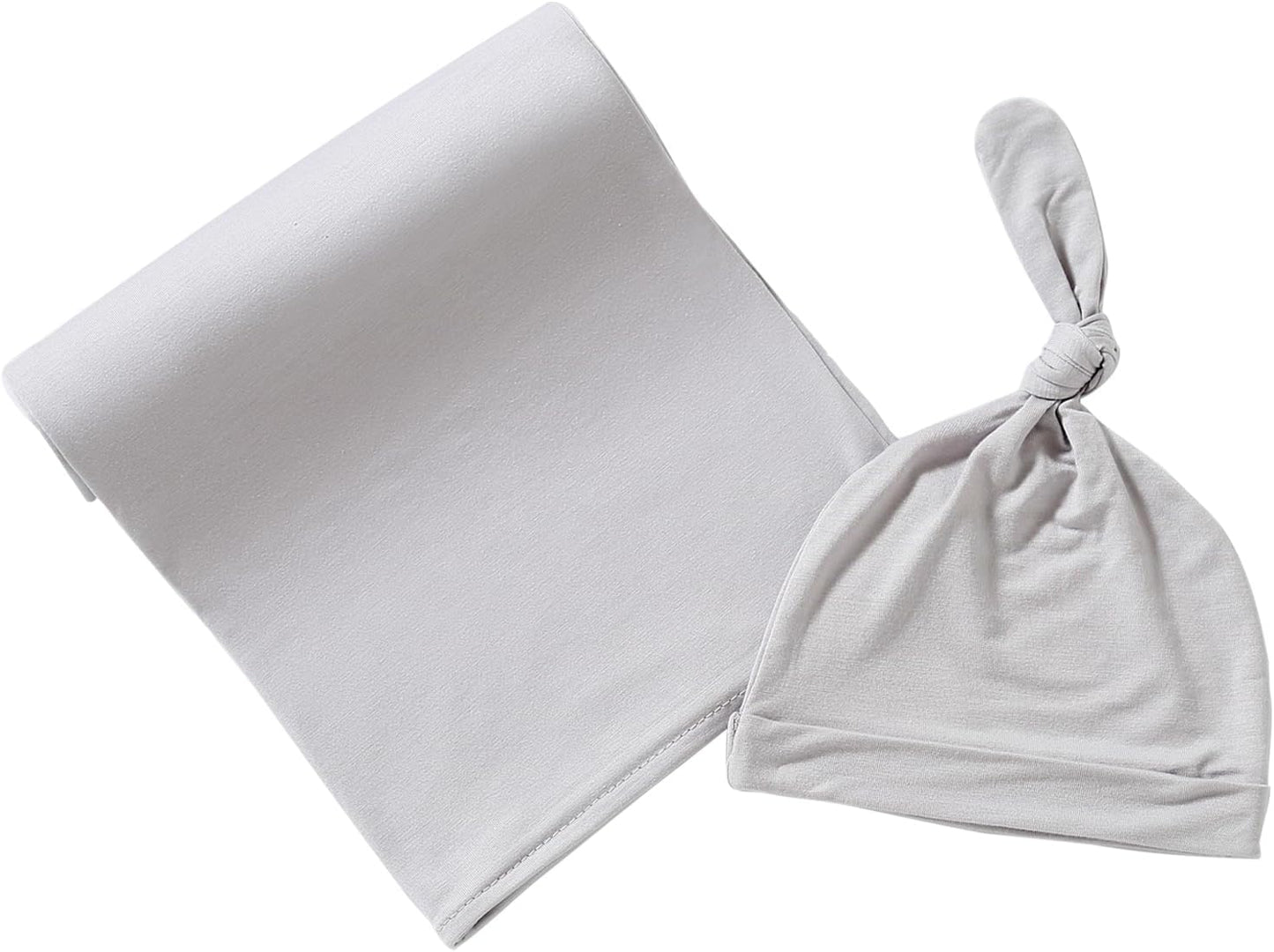 iEvolve Cotton Knitted Baby Swaddle Blanket with Hat Headband Set Newborn Swaddle Wrap Receiving