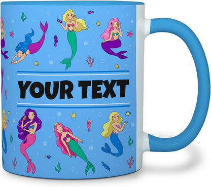 Personalized Mug for Kids - Mermaids - Custom Name/Text, Ceramic Hot Chocolate/Cocoa/Coffee Cup for