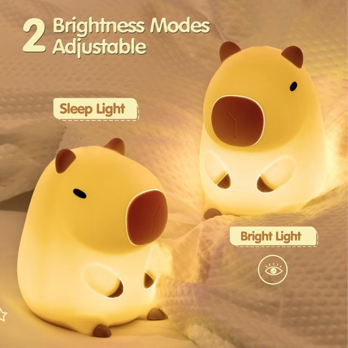 ATSUI Cute Capybara Night Light, LED Squishy Novelty Animal Lamp, Food Grade Silicone, 2 Level