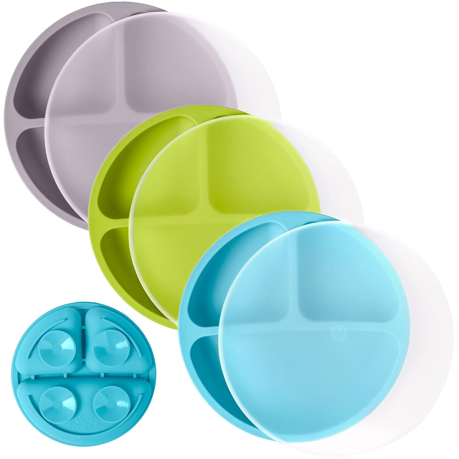 WeeSprout Suction Plates with Lids for Babies & Toddlers - 100% Silicone, Dinnerware Stays Put