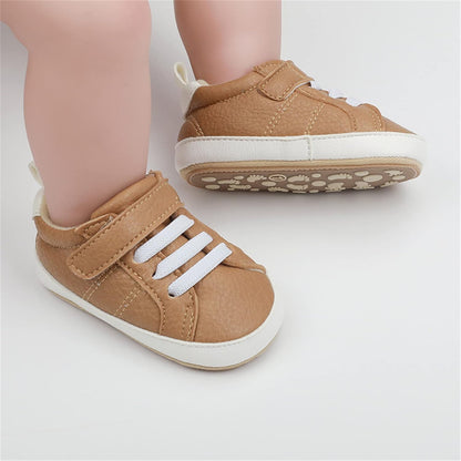 SOFMUO Baby Boys Girls High Top Ankle PU Leather Sneakers Soft Rubber Sole Infant Moccasins Newborn