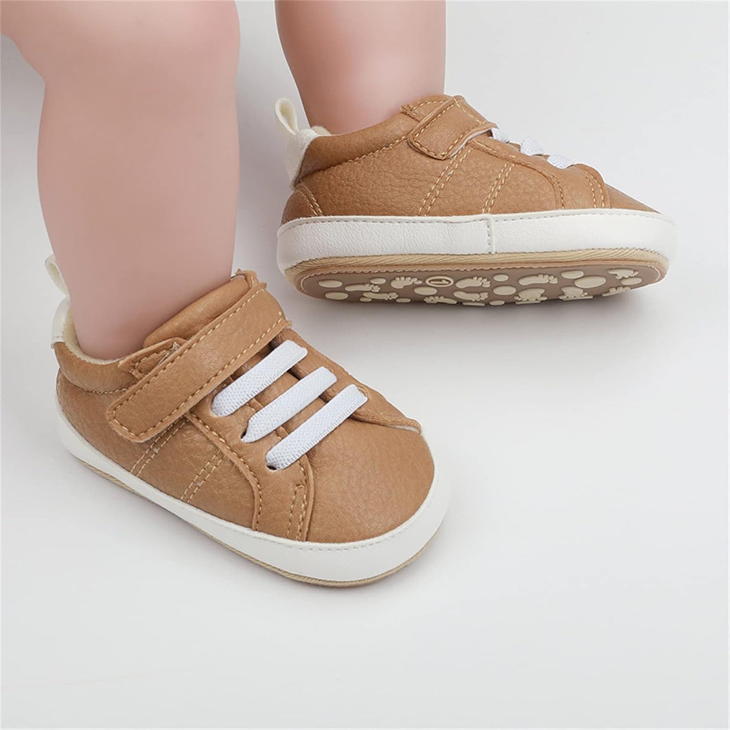 SOFMUO Baby Boys Girls High Top Ankle PU Leather Sneakers Soft Rubber Sole Infant Moccasins Newborn