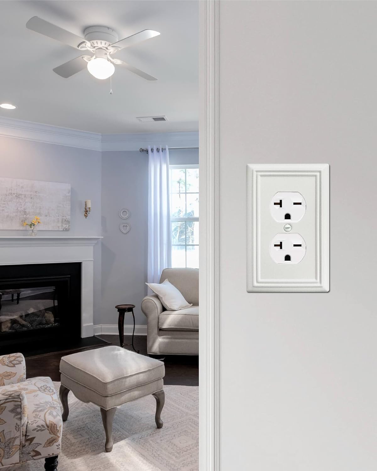 6-Pack Duplex Outlet Cover, Metal Wall Plate for Receptacle, Light Switch, Decorative Off White