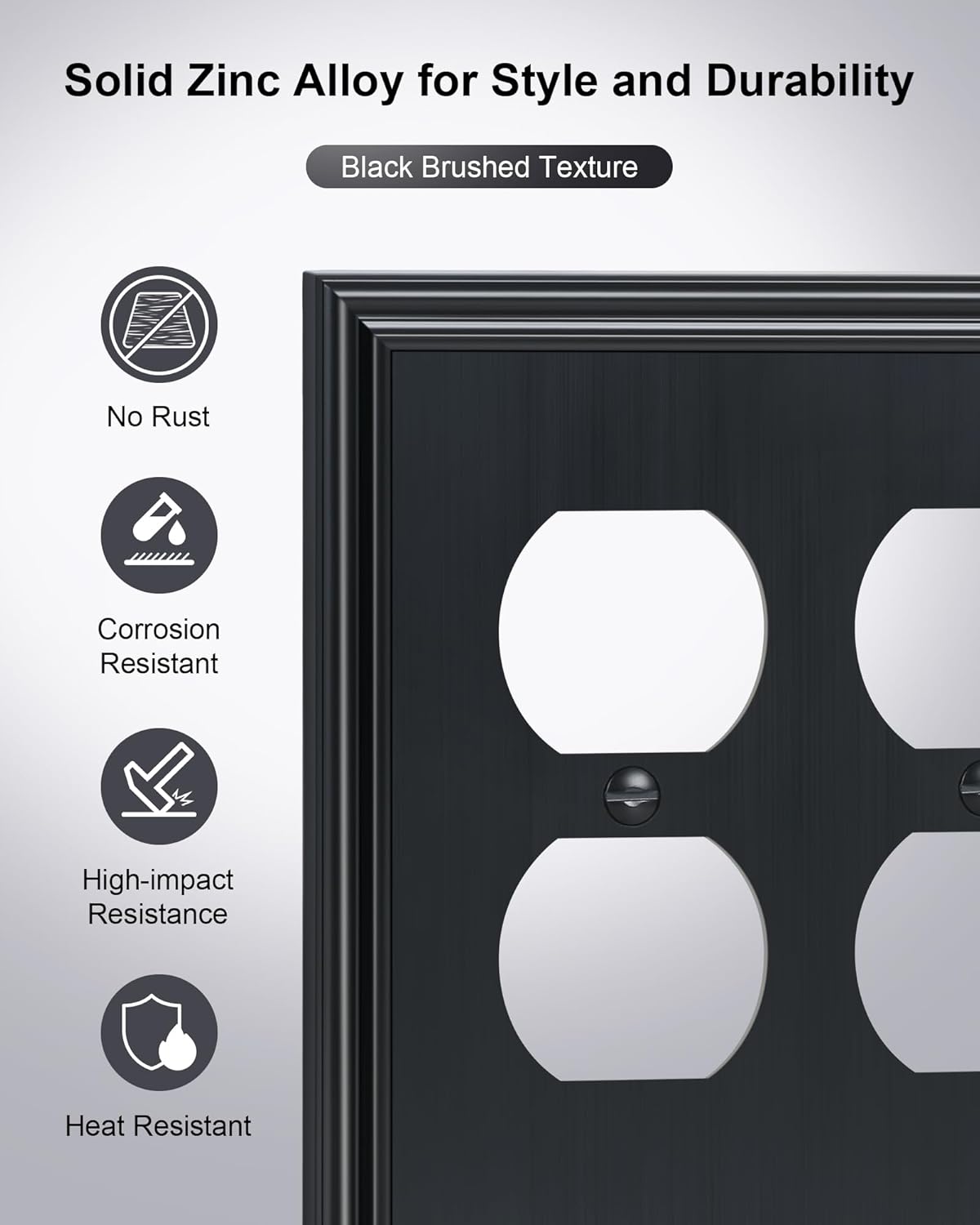 2-Pack Double Duplex Outlet Cover, Black Decorative Switch Plates and Outlet Covers for Electrical