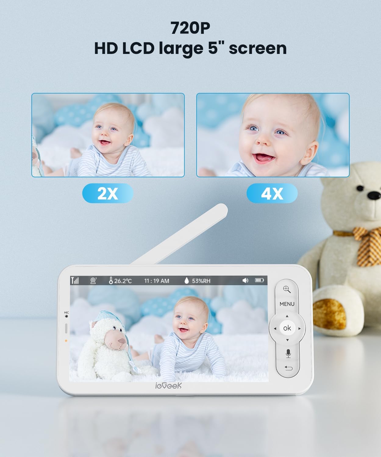 ieGeek Baby Monitor with Camera and Audio - 2K Video Monitor with 5" Screen - Night Vision, Two-Way