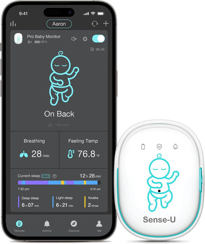 Sense-U Smart Baby Monitor Pro with Arousal Vibration, Audible and App Alerts: Tracks Abdominal