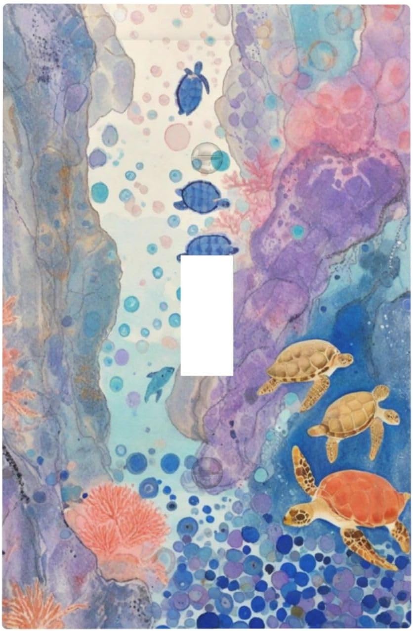 Turtle Coral Fish Watercolor Colorful Underwater World Decorative Light Switch Cover 1 Gang Single