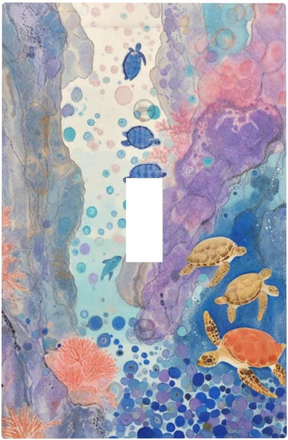 Turtle Coral Fish Watercolor Colorful Underwater World Decorative Light Switch Cover 1 Gang Single