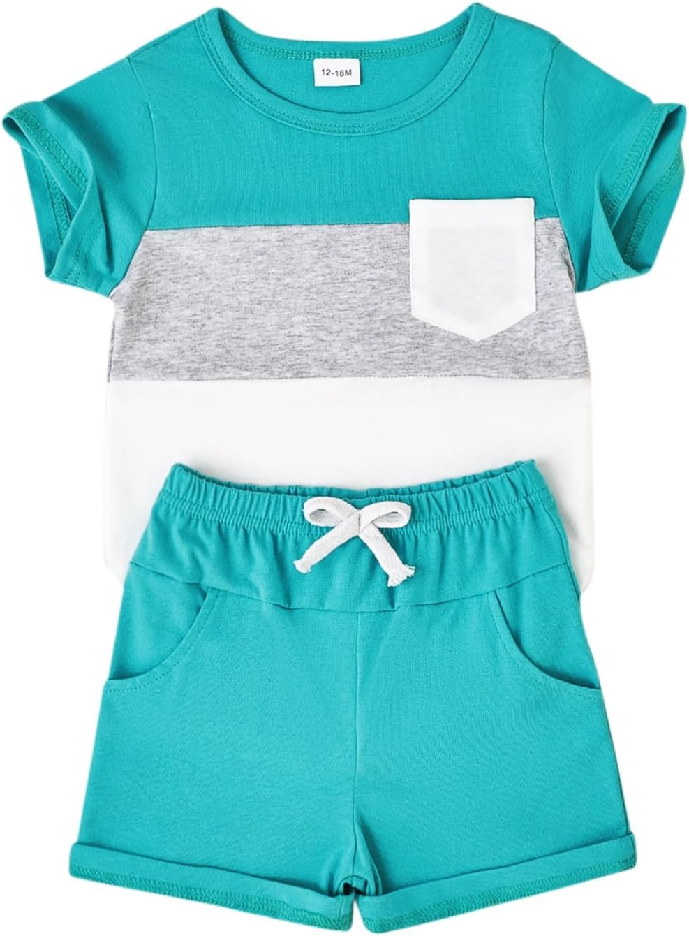 Baby Boy Clothes Toddler Boy Summer Outfits Short Sleeve Patchwork Top T-shirt & Pocket Pant Set 2