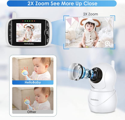 HelloBaby Monitor with Camera and Audio, IPS Screen LCD Display Video Baby Monitor No WiFi Infrared