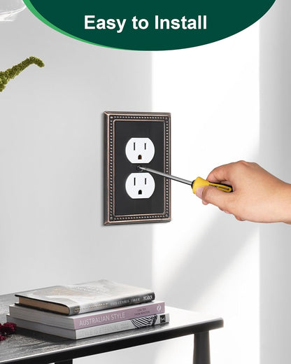 6-Pack Duplex Outlet Cover Plate, Aged Bronze Metal Wall Plates for Electrical Outlets, 1 Gang