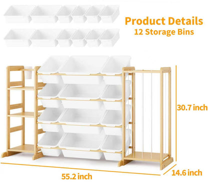 Toy Storage Organizer with Bookshelf and Stuffed Animal Storage - Kids Playroom Organization with
