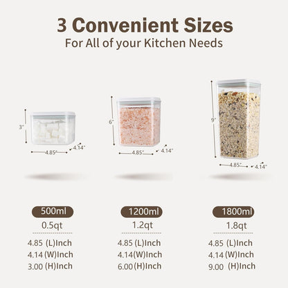Pop Airtight Food Storage Containers Set with Lids, 6 Pcs Stackable One Button Opening Food