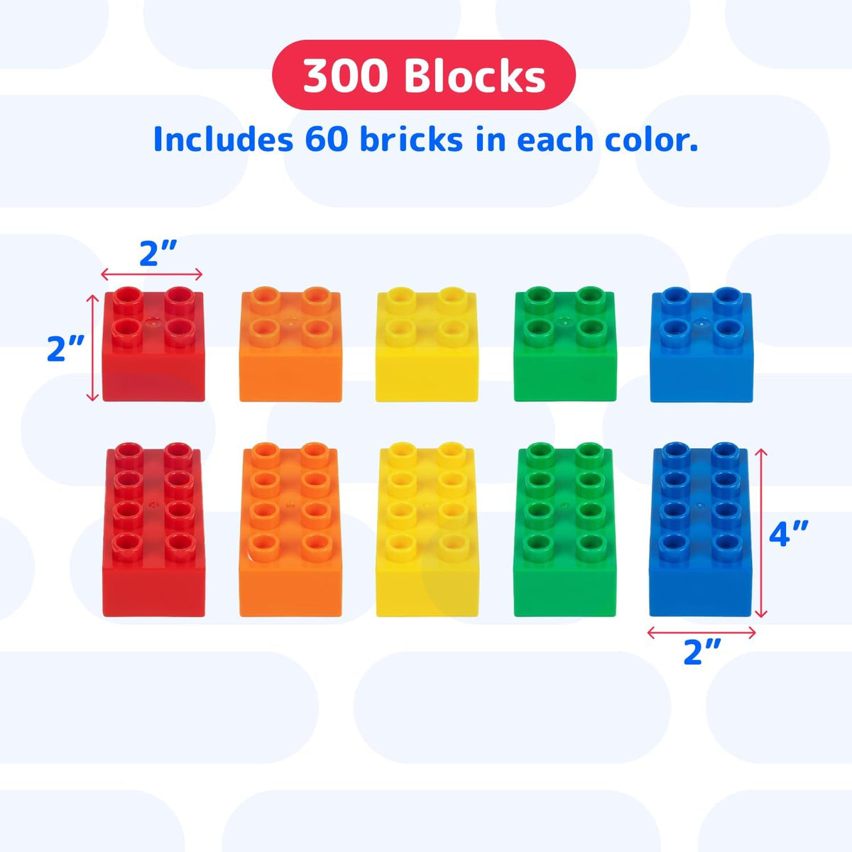 PREXTEX Building Blocks for Toddlers - 300 Jumbo Building Bricks with Carrying Box for Easy Storage