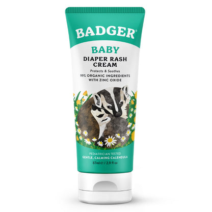 Badger Diaper Cream, 99% Organic Diaper Rash Cream for Baby, Zinc Oxide Ointment w/Soothing