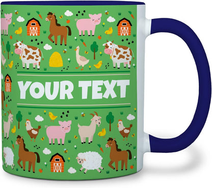 Personalized Mug for Kids - Farm Animals - Custom Name/Text, Ceramic Hot Chocolate/Cocoa/Coffee Cup