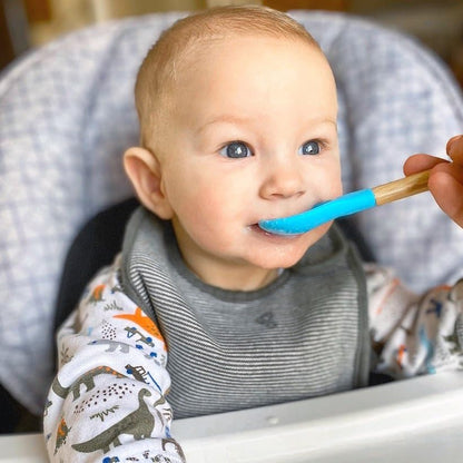 Avanchy Bamboo & Silicone Infant Training Spoons, BPA Free - Soft Tip, Easy on Gums, First Stage