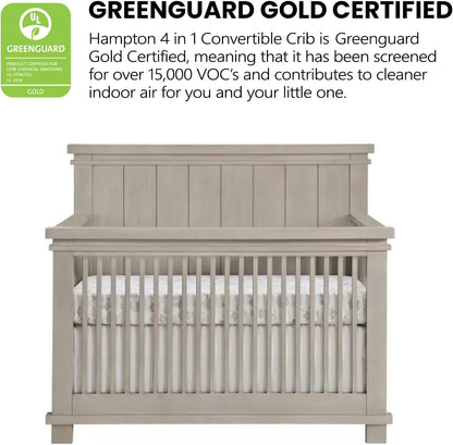 Soho Baby Hampton Premium 4-in-1 Convertible Crib, Flat-Top Headboard, Smooth Stone Wash
