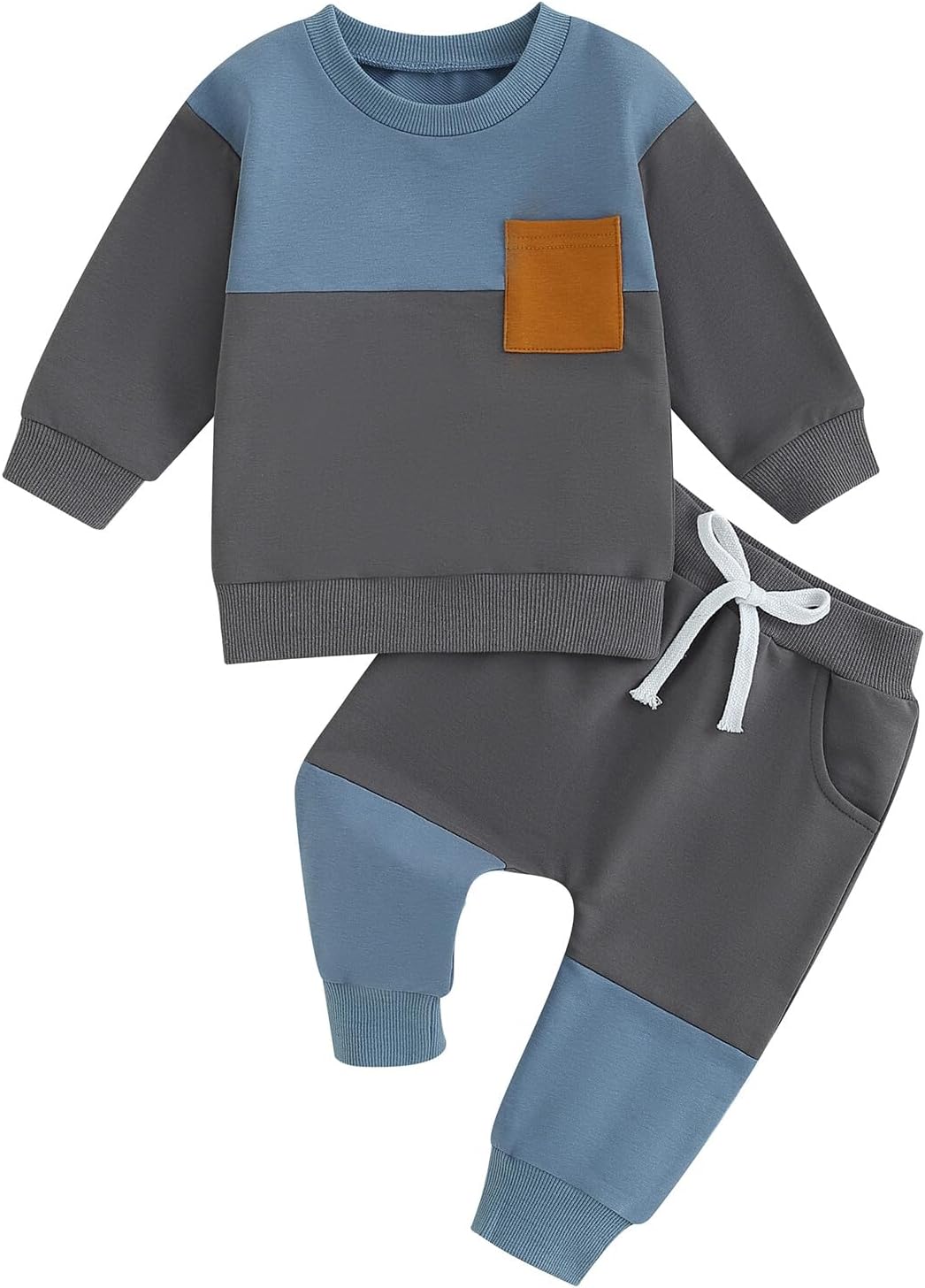 Kupretty Toddler Baby Boy Fall Winter Clothes Color Block Long Sleeve Sweatshirt Pullover Tops +