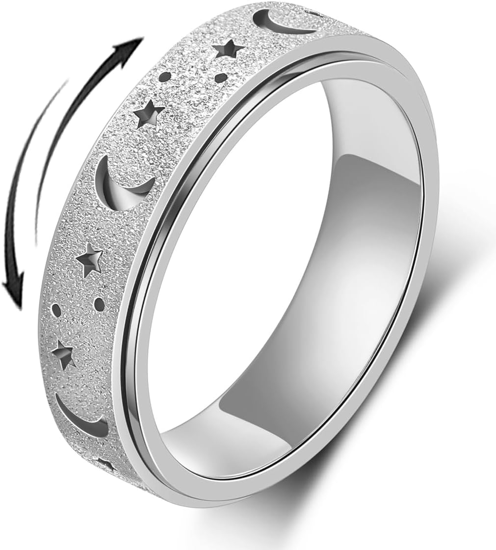 Anxiety Ring for Women Men, Titanium Stainless Steel Spinner Ring, 5 Colors, 6MM, Size 6-10, 3