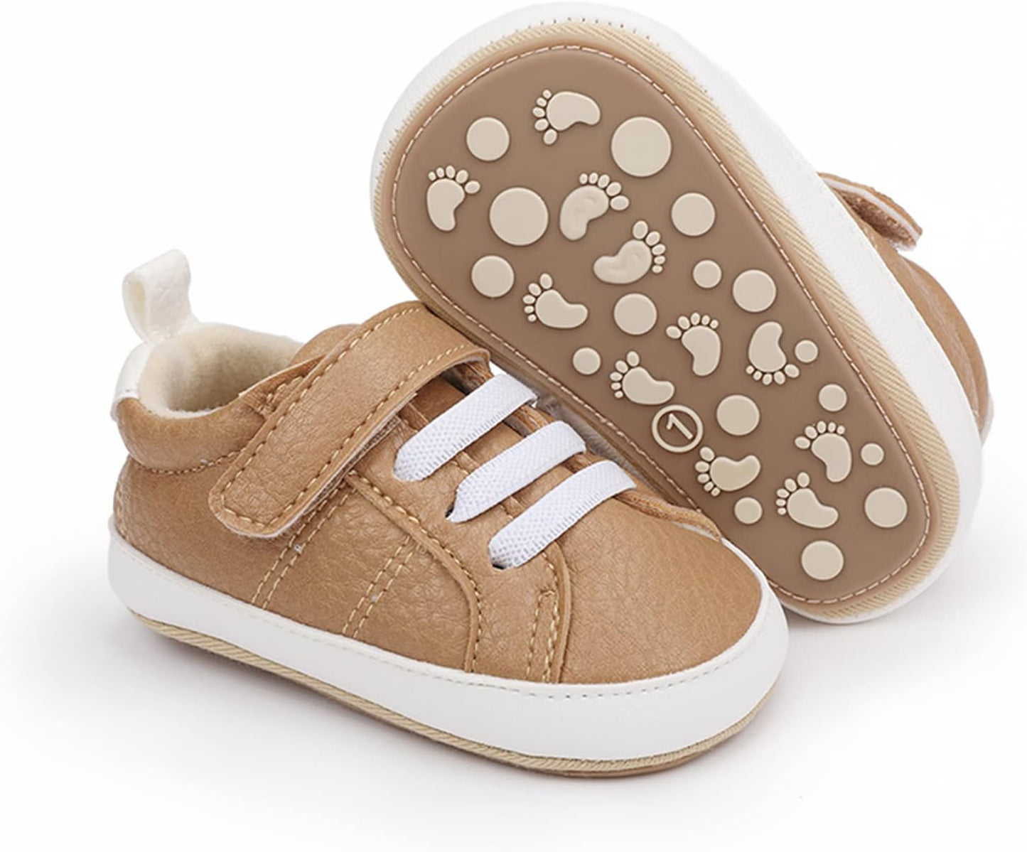 SOFMUO Baby Boys Girls High Top Ankle PU Leather Sneakers Soft Rubber Sole Infant Moccasins Newborn
