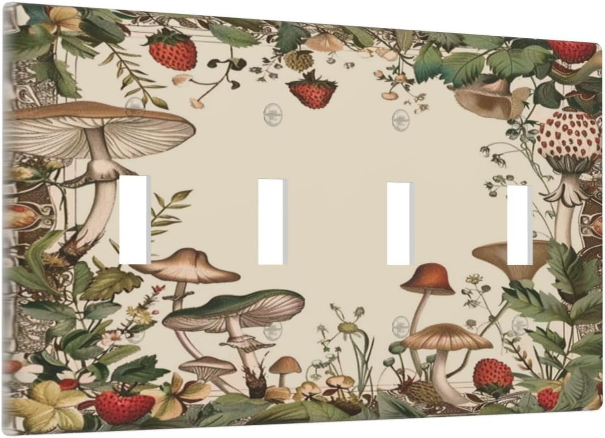 Decorative Switch Covers Plate Rustic Mushroom Garden Red Strawberry 4 Gang Artistic Wall Plate