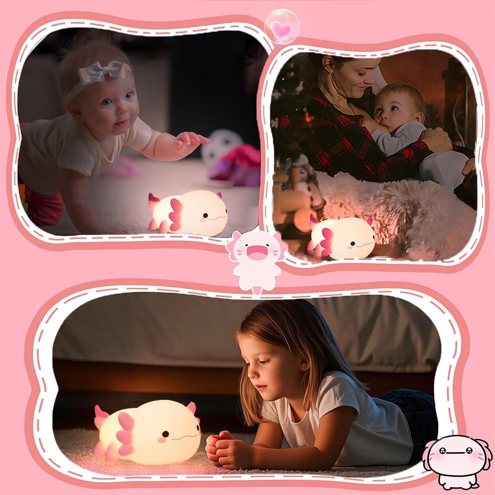 Cute Axolotl Night Light for Kids Bedroom, Animal Silicone Nursery Night Lamp Touch Control