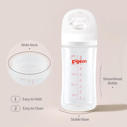 Pigeon PP Nursing Bottle Wide Neck, Anti-Colic, Streamlined Body, Natural Feel, Easy to Clean, 8.1