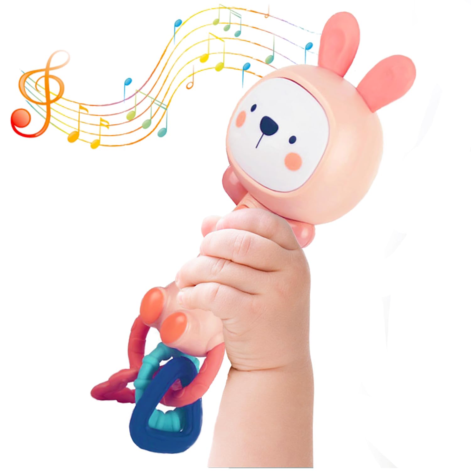 Baby Music Rattle, Teething Toys for Infants 6-12-18 Months Toddlers, Light-Up & Chew Sensory Toys