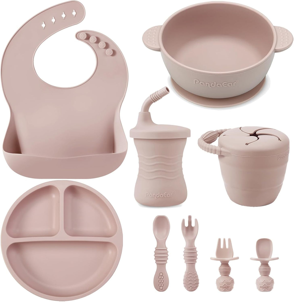 PandaEar Silicone Baby Feeding Set | 9PCS Baby Led Weaning Supplies Self Feeding Utensils | Divided