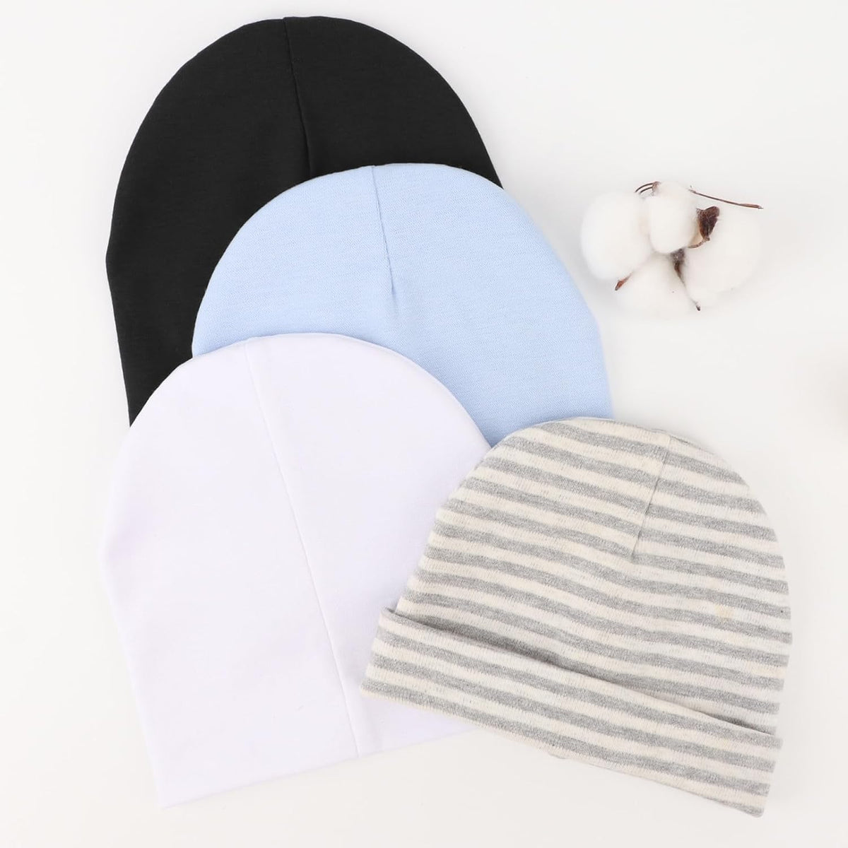 DRESHOW BQUBO 4 Pieces Baby Beanie Newborn Toddler Soft Cute Knit Hat Hospital Hats for Baby Boys