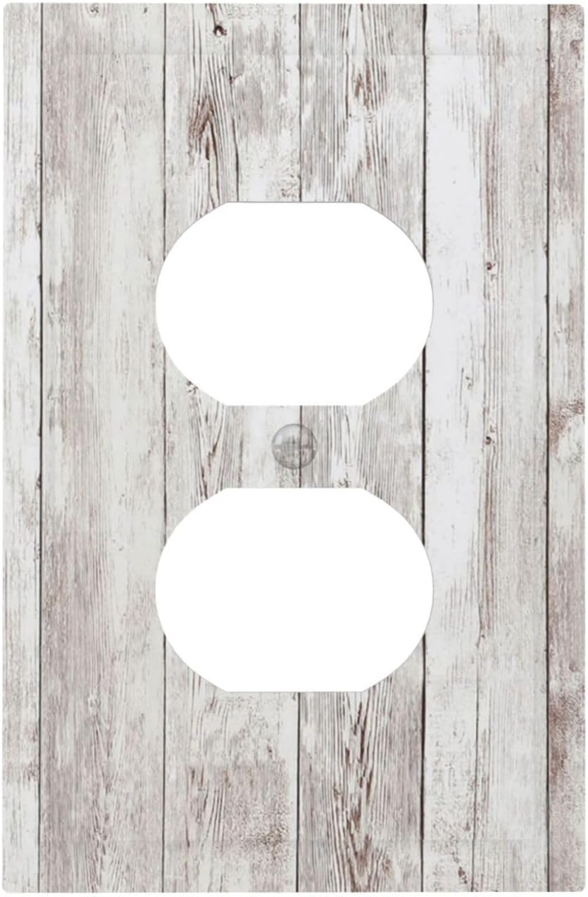 Outlet Covers Rustic Vintage White Wood Grain 1 Gang Duplex Wall Plate Decorative Switch Plates