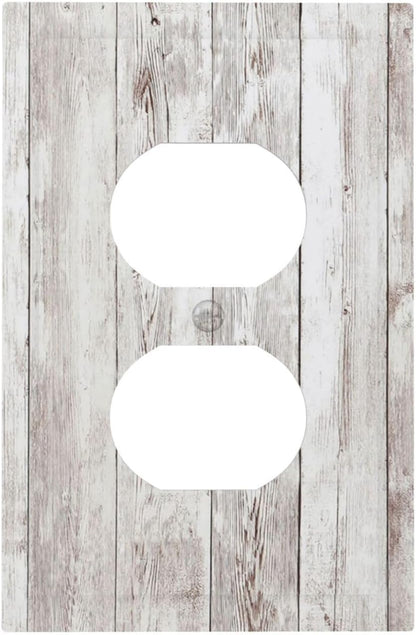 Outlet Covers Rustic Vintage White Wood Grain 1 Gang Duplex Wall Plate Decorative Switch Plates