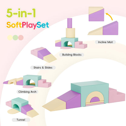 Soft Foam Climbing Blocks Set – Large 5-in-1 Soft Play Toys Crawling & Sliding Climbing Arch for