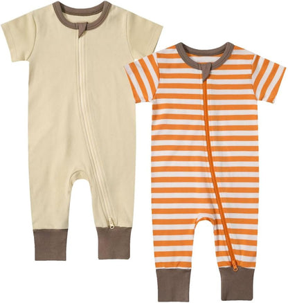 Teach Leanbh Toddler Baby Boys Girls 2-Pack Pajamas Cotton 2 Way Zipper Short Sleeve Footless
