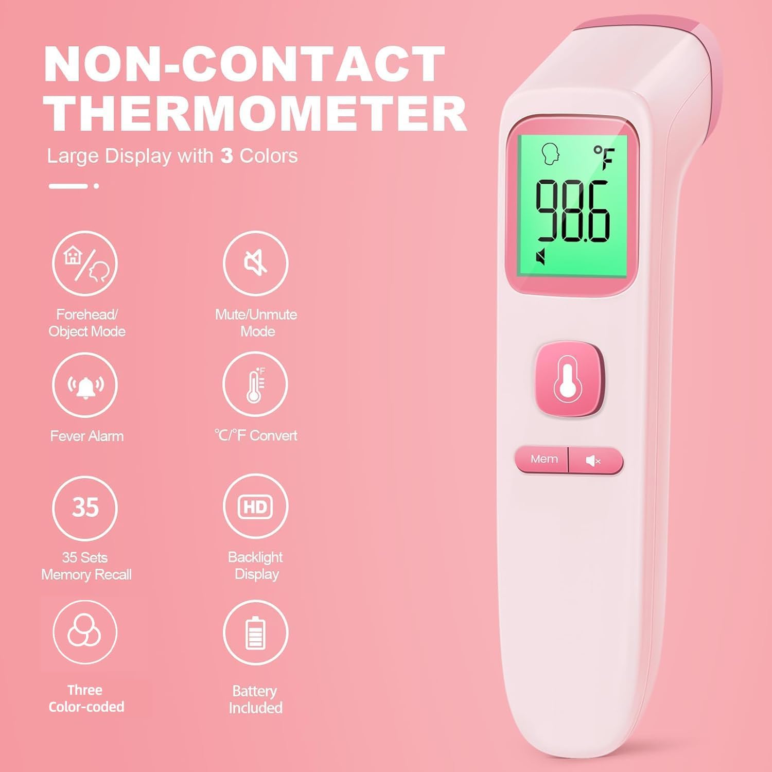 No-Touch Thermometer for Adults and Kids, Digital Accurate Baby Thermometer with Fever Alarm, 1