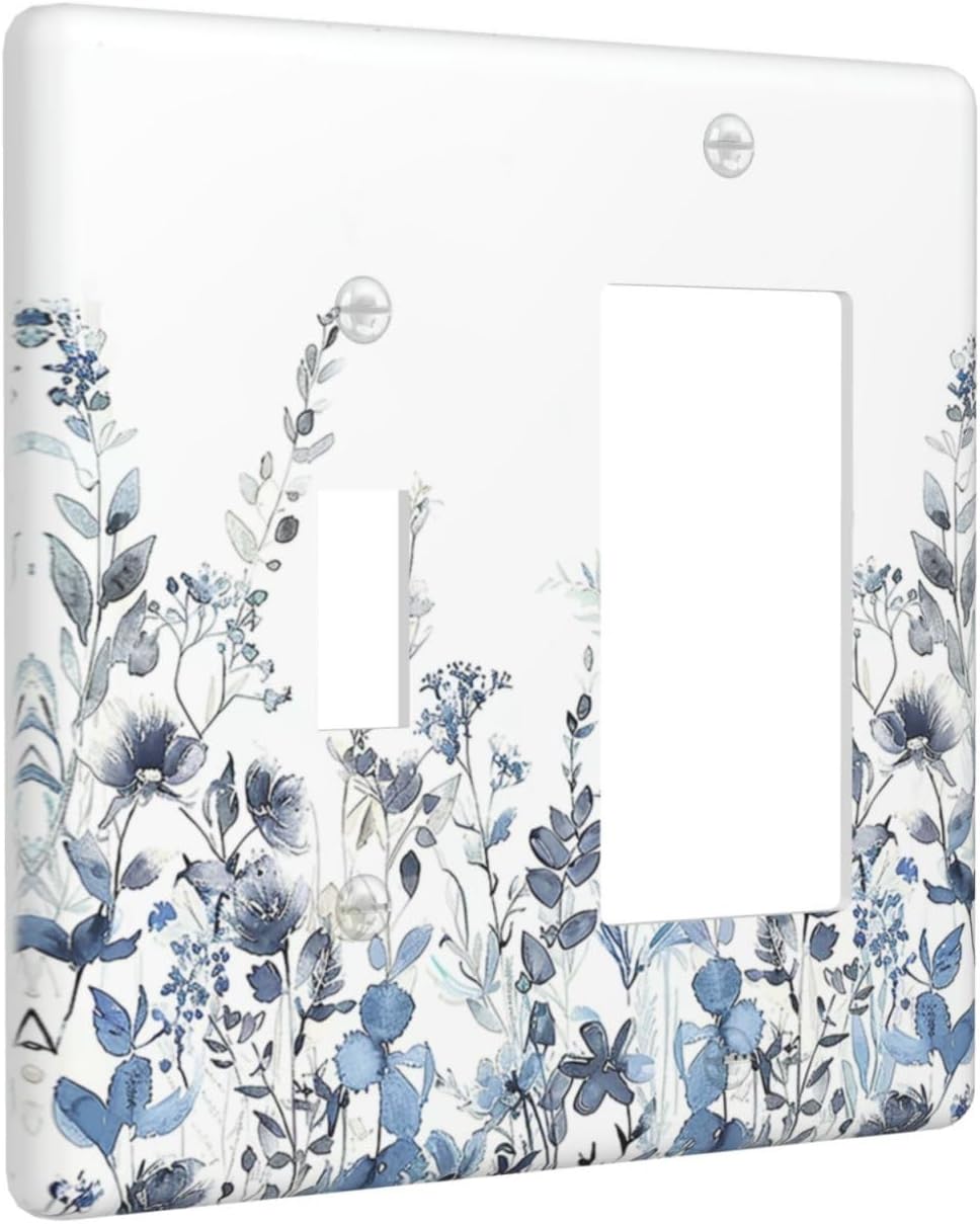 Outlet Covers Light Blue Watercolor Leaves Plant With Floral 1 Toggle 1 Rocker Combination