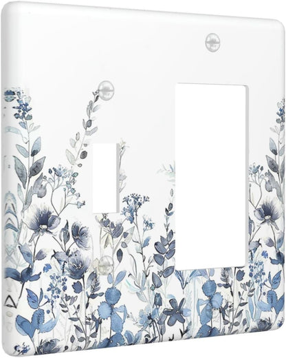 Outlet Covers Light Blue Watercolor Leaves Plant With Floral 1 Toggle 1 Rocker Combination